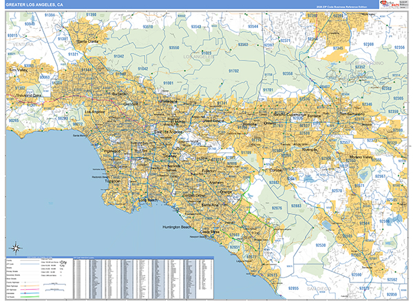Greater Los Angeles Metro Area Wall Map Basic Style